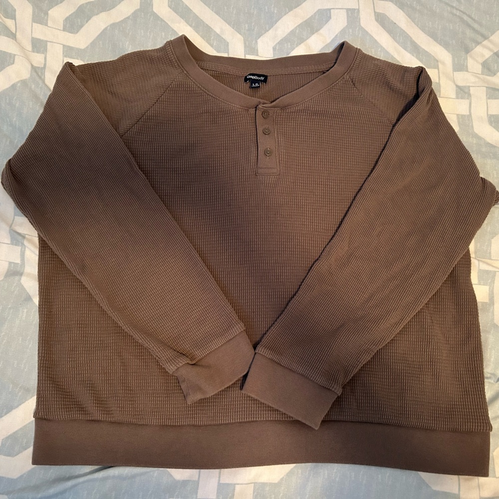 Waffle Knit Henley Sweatshirt and pants in Brown